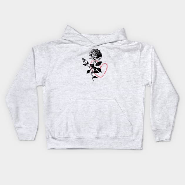 Black Rose & Red Heart Kids Hoodie by Biophilia